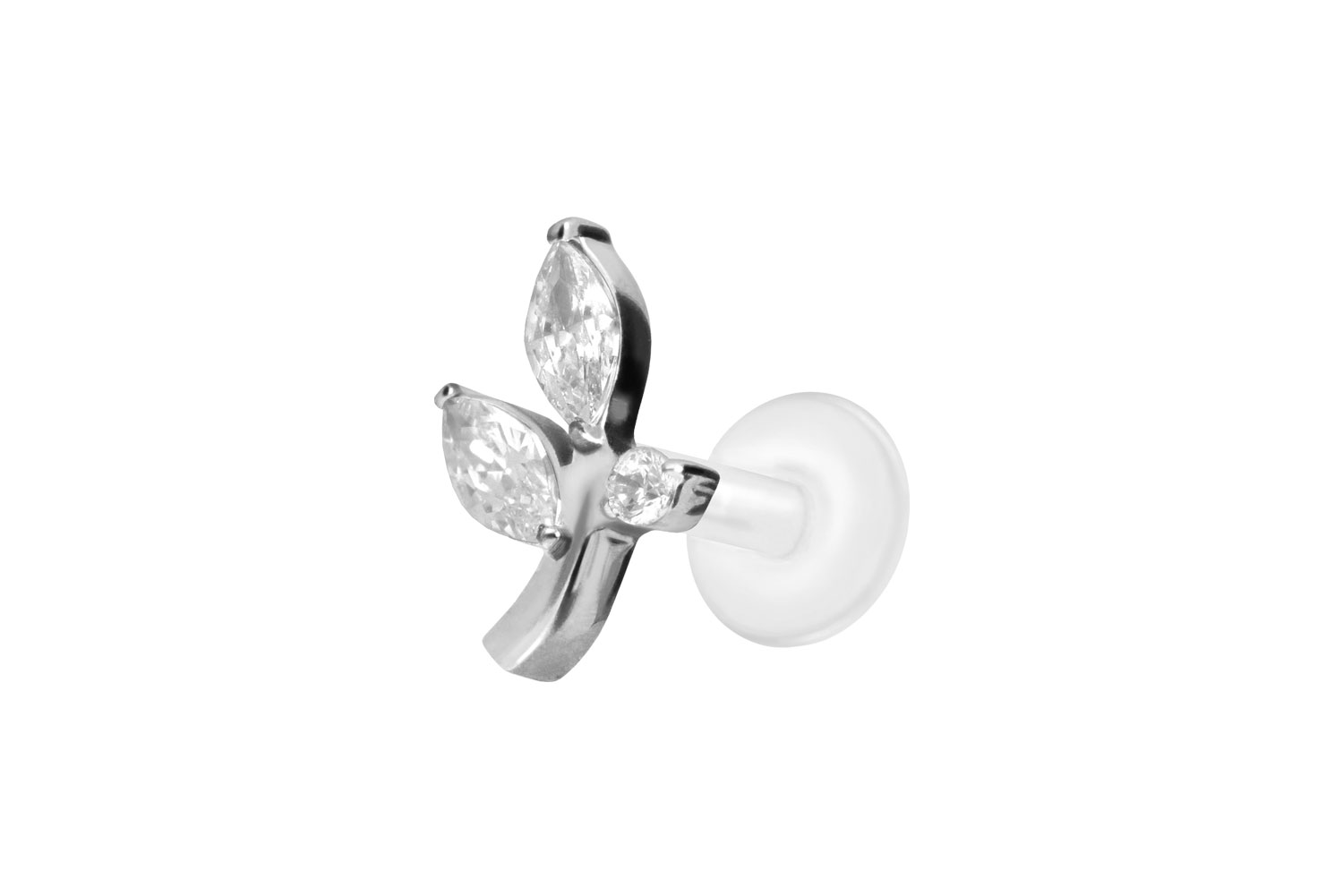 PTFE Labret Piercing mit Innengewinde + Titan-Aufsatz KRISTALLZWEIG